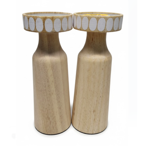2 WOODEN CANDLE HOLDERS