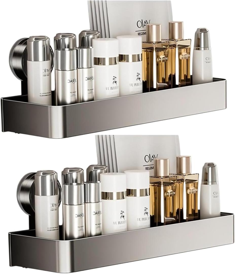 2 Packs Shower Caddy Suction Cup,No-Drilling Removable Bathroom Shower Shelves,Large Capacity Bathroom Organizers and Storage,Wall-Mounted Kitchen and Home Decor (11.8 inch) (Medium)