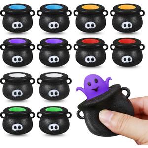 Halloween Pop Out Squishy Toys - 7PCS Cauldron 6 Colors Ghosts Squeeze Party Favors Suppliers Stress Relief Toys for Trick or Treat Halloween Goodie Bag Fillers Kids Adults
