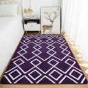 Geometric Modern Area Rug for Living Room, 4x8 Feet Purple Shag Rug for Bedroom, Fluffy Moroccan Rug with Memory Foam Carpet Dorm Room Decor for Home Bedside Girls Kids Nursery Play Mat