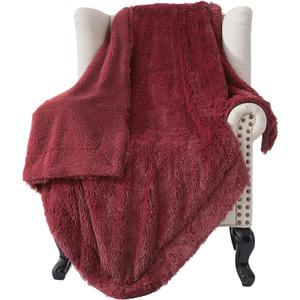 Bedsure GentleSoft Fluffy Burgundy Red Throw Blanket, Maroon Red Decor Gifts for Women, Soft Cozy Fuzzy Sherpa Fleece Plush Thick Warm Faux Fur Throws for Couch, Bed, Blanket for Mom, 50x60