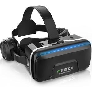 VR Headset with Built-in Headphones, 120 FOV Aspheric Lenses for 4.7-7" Smartphones, 3D VR Glasses Adjustable Focus/IPD, Compatible iPhone Android