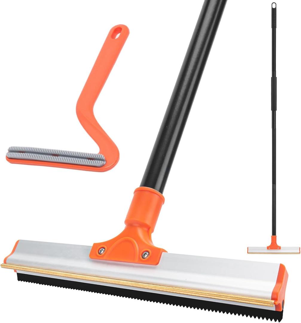 Carpet Rake for Pet Hair Removal, 57'' Long Handle Dog and Cat Hair Remover Tool to Fluff Rug, Stair Carpets and Couch Cleaning Rake (Orange)