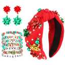 Brimekichio Christmas Headbands Earrings Bracelets for Women Christmas Accessories for Women Cute Xmas Holiday Outfits Party Gifts Red