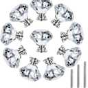NORTHERN BROTHERS 10 Pack 30mm Crystal Cabinet Knobs, Diamond Glass Drawer Knobs with 3 Screw Sizes, for Dresser, Kitchen & Bathroom, Silver