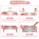 Collapsible Baby Bathtub for Newborn to Toddler (0-24 Months), Portable Baby Bath Tub for Travel, Newborn Bathtub with Soft and Supportive Cushion (Astronaut-Pink)