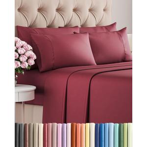 Queen 6 Piece Sheet Set - Comfy, Breathable & Cooling - Hotel Luxury Bedding for Women, Men, Kids, Teens & Children - 1 Flat & 1 Fitted Sheet & 4 Pillowcases w/ Deep Pockets - Wrinkle Free - Burgundy