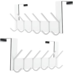 SKOLOO Over The Door Hook - for Doors up to 1-3/4'' Thickness, White, No Assembly Required, Stainless Steel, Door Coat Rack for Entryway & Bathroom Hanging Coats, Backpack, Robes, Towels, Pack of 2
