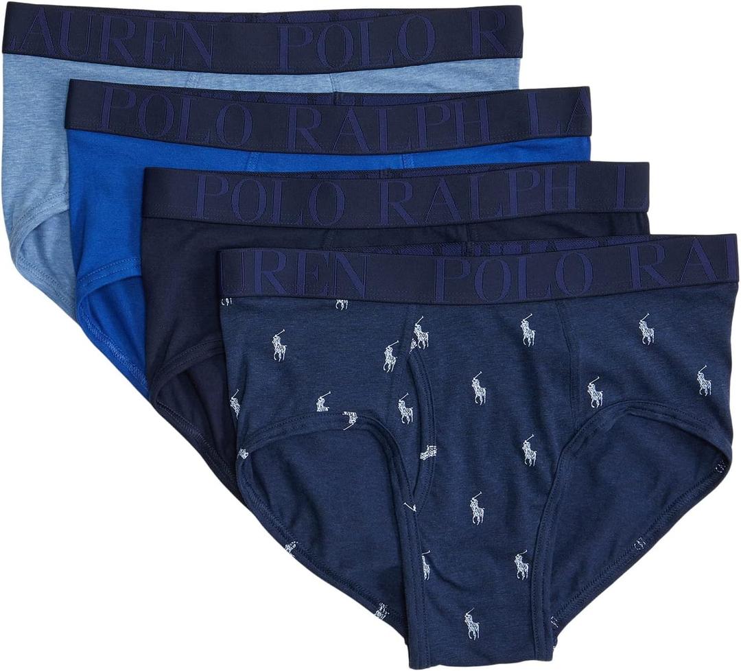 Ralph Lauren Men's Stretch Classic Fit Cotton Briefs (Medium, Blue Saturn/Monroe Blue Heather/White/Pale Royal Heather/Cruise)