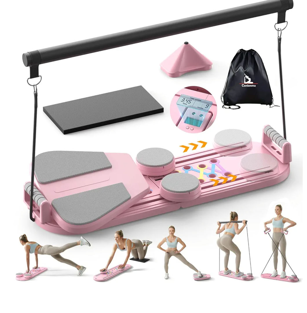 Canlanmu Pilates Board,Multifunctional Rebound Abdominal Board,Foldable Pilates Reformer Set, Ab Core Trainer Machine,Ab Exercise Board,Abs Workout Equipment for Women Home Gym Equipment,Rose Red