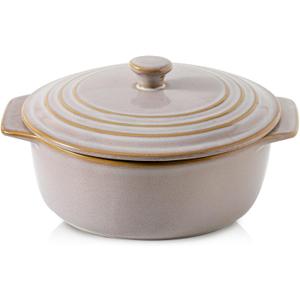 HVH Ceramic Casserole Dish with Lid Oven Safe, 2 Quart Round Casseroles Dishes Set, 9 Inches Round Baking Dish with Lid Oven Safe, Deep Casserole Dishes for Oven for Dinner Party (Sand Color)