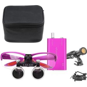3.5X 420mm Working Distance Optical Glass Surgical Binocular Loupes and 5W Spotlight LED Head Light Lamp with Filter with Two Type Clips Cloth Bag Style(Purple)