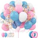 Pink Blue White Balloons, 70 Pcs 12 inch Pink Blue and White Balloons Confetti Latex Balloon with Ribbon for Gender Reveal Baby Shower Birthday Bridal Shower Wedding Party Decorations Supplies
