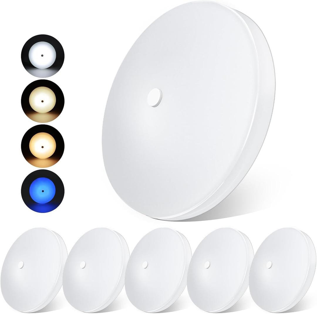 acegoo RV 3CCT 4.5'' LED Ceiling Dome Light, 3000K/4500K/6000K Switchable with Blue Nightlight 12V Puck Light for Motorhome Camper Trailer Boat, Surface Mount w/Dimmer Switch (6 Pcs)