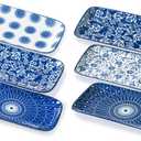 Rectangle Serving Plates Set - 8.3 Inch Rectangular Ceramic Dinner Dishes- Oven Microwave Dishwasher Safe - Porcelain Platter for Salad Appetizer Sushi Dessert - Set of 6 - Vintage Blue