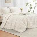 JOLLYVOGUE Queen Comforter Set Seersucker 7 Pieces, Ivory Comforter, Soft Bed in a Bag Queen Size, All Season Bedding Set with Comforter, Flat Sheet, Fitted Sheet, Pillowcases, Pillow Shams (Queen(88"x 88"))