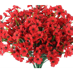 Hananona 28 Bundles Artificial Flowers Outdoor UV Resistant Fake Flowers Spring Faux Outdoor Plants Garden Porch Window Box Decorating (28, Red)