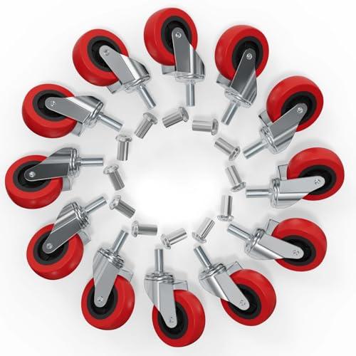 MySit 12 Pack Creeper Wheels 2.5 Inch Heavy Duty Swivel Caster Wheel Creeper Service Cart Stool Post Mount, M10 (Around 3/8") x 1" Metric Threaded Stem Casters Wheels Replacement