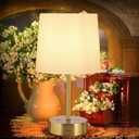 Small Cordless Table Lamp, Built-in 5000mAh Rechargeable Battery with Dimming Memory,Portable Touch Bedside Lamp Fabric Shade for Bedroom, Living Room, Patio (Gold)
