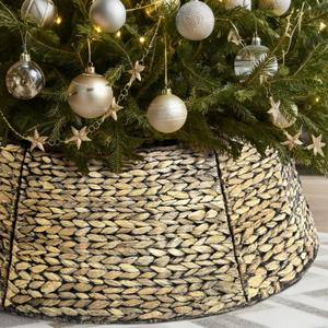 8-Piece Rattan Christmas Tree Collar - 42" Rustic Farmhouse Tree Skirt- Xmas Tree Base Cover for Christmas Decoration- Woven Holiday Tree Ring Accessory for Home, Living Room (Brown, 42 in)