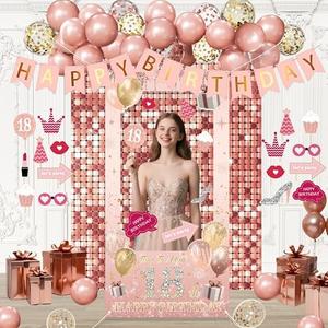 18th Birthday Decorations for Girls, Happy Birthday RoseGold Balloon with Photo Booth Props for girl,Banner,Balloons,Party supplies