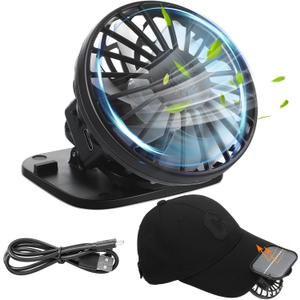 Retisee Solar Clip on Fan for Hat, Handsfree Cooling Fan Portable Cap Solar and USB Charging Suitable for Most Peaked Cap Bucket Hat Outdoor Fishing Travel Hiking