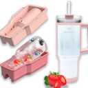 Ice Cube Tray for 40 oz Tumbler Cup, 1Pcs Stanley Ice Mold Silicone Hollow Cylinder Ice Mold with Lid and Bin for Freezer Ice Drink Juice Whiskey Cocktail (Pink)