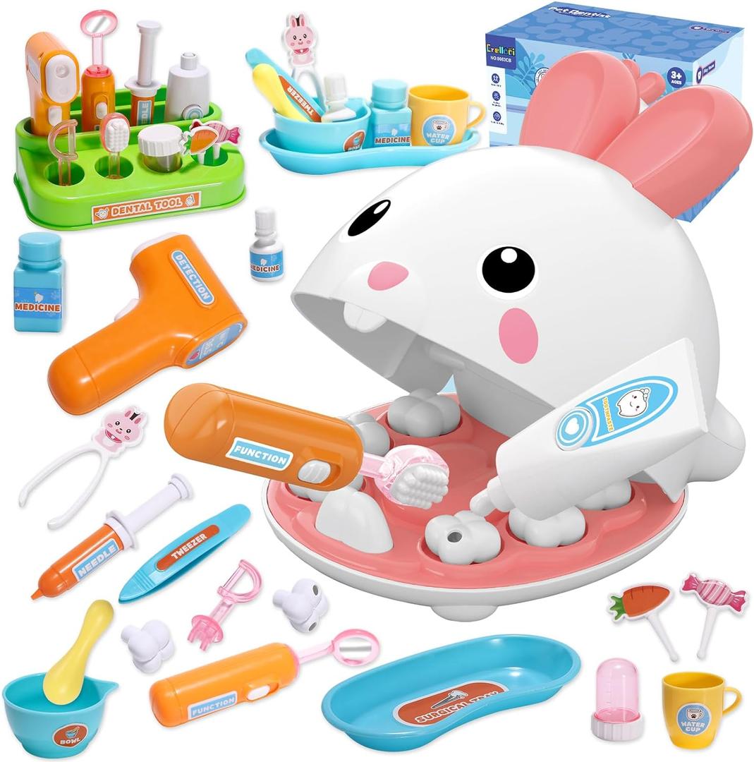 Crelloci Dentist Kit Pretend Play Set, 31PCS Teeth Dental Tools Medical Accessories, Pet Doctor Role Play Toys Playset, Educational Gift for Kids Toddlers Girls Ages 3+