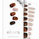 ohora Semi Cured Gel Nail Strips (N Brown Sugar) - Brown, Marble, Works with Any UV/LED Lamps, Salon-Quality, Long Lasting, Easy to Apply & Remove - Includes 2 Prep Pads, Nail File & Wooden Stick