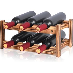 6-Bottle Wooden Wine Rack 2-Tier Tabletop Countertop Space-Saving Wine Holder with Screwdriver Included, Easy Assembly Wine Storage Shelf for Kitchen, Bar, Pantry & Home Decor