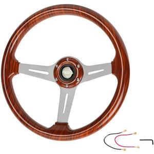 RASTP 345mm 13.5" Wood Grain Steering Wheel, Classic Nostalgia Style Racing/Golf Cart Steering Wheel with Horn Button