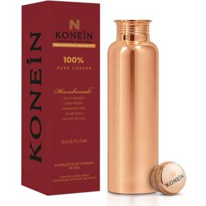 100% Copper Water Bottle, Plain Classic Finish Design, (34 Oz/1000ml), Copper Bottle for Drinking water with Nature Health Benefits, Leak-Proof, Durable & Eco-friendly, Ayurvedic water Bottle