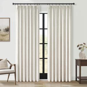 Topfinel Pinch Pleated Curtains 96 Inch Long, 100% Blackout Thermal Insulated Natural Linen Pinch Pleat Viral Drapes with Hooks Rings 2 Panel Sets, Neutral Beige Ivory 8FT Back Tab Window Curtains
