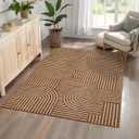 Washable Rug 5x7 Area Rugs for Living Room, Abstract Rug for Bedroom, Soft Rainbow Non Slip Throw Rugs with Rubber Back, Low Pile Stain Resistant Boho Geometric Carpet for Dining Room, Copper, 5' x 7' (Rectangular)