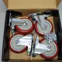 5 Inch Heavy Duty Casters with Brake - Set of 4, 1400lbs Capacity, Double Ball Bearing Non-Marking Caster Wheels, Plate Mount for Furniture, Cart, Workbench, Tool Cabinet, Garage Storage (4 Pack)