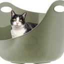 IRIS USA Cat Litter Box with High Walls and Handles, Made with Flexible Plastic, Sage Green (Large)