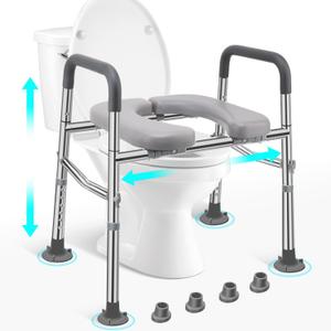 Toilet Seat Riser for Seniors, Stainless Steel Frame, 500lb | Adjustable Height & Width, Soft Padded Seat, Dual-Crossbar, Handicap Elevated Raised Toilet Seat, Fit Most Toilets