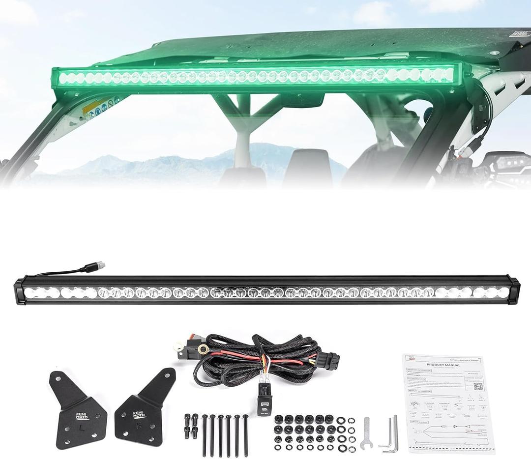 KEMIMOTO 50'' 390W X3 LED Light Bar Multi-Color Lights with Upper Roof Windshield Mount Brackets Rocker Switch Wiring Kit Compatible with Can Am Maverick X3 & Max & R 2017-2025