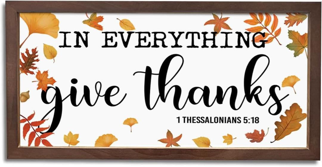 EDCTO Rustic Wall Hanging Plaque, Farmhouse Wooden Wall Signs with Motivational Bible Quote, Christian Decor for Office Bedroom Living Room, In Everything Give Thanks 1 Thessalonians 5:18 Sign (color 08)
