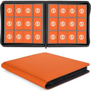 SMYV 12 Pocket Trading Card Binder, Premium PU Cover Card Binder for 720 Cards, Ringless Side Loading Card Collection Album Folders for MTG, TCG, Game Cards & Sports Cards (Orange)