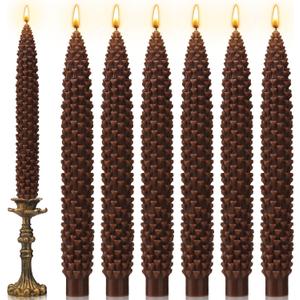 Nuanchu 6 Pcs Pinecone Shaped Taper Candles Brown Pinecone Candle Autumn Table Centerpieces Harvest Candlesticks Gifts Fall Farmhouse Decoration for Dinner Holiday Autumn Thanksgiving Harvest