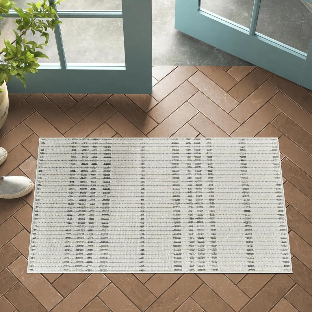 Maise 3'x5' (Exact Size: 2'7" x 4'11") Abstract Indoor Outdoor Doormat Rug, Cream Beige, Modern - Doorway, Bedroom, and Kitchen, Accent Rug (2'7" x 4'11" (Rectangular))