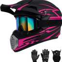 Youth Kids Motocross Helmet DOT Approved, Adult ATV Dirt Bike Off-Road Full Face Motorcycle Helmet with Goggles Gloves Mask for Boys Girls,Lightweight Breathable for Riding  (Small, Pink)