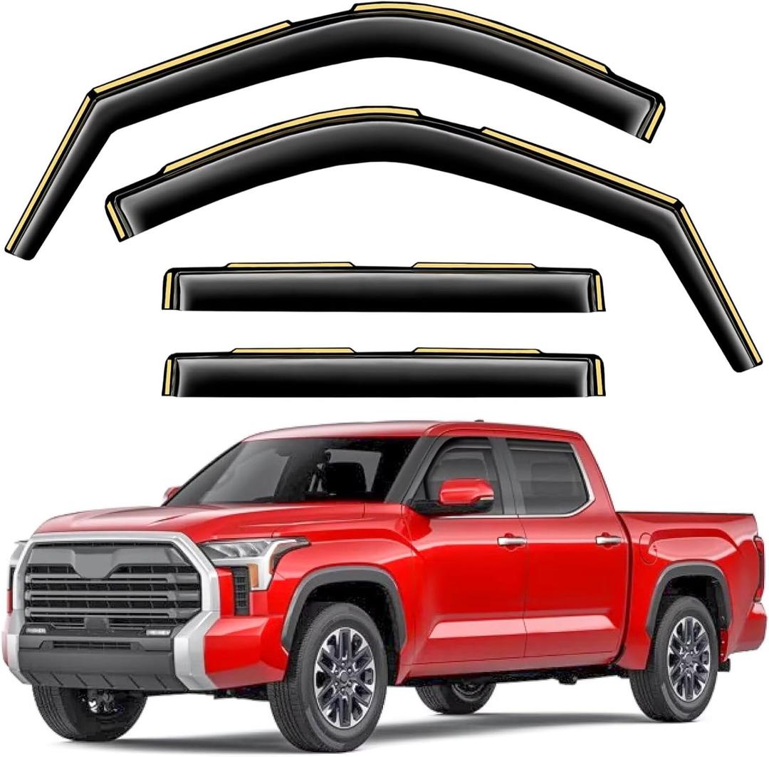in-Channel Window Rain Guards Fit for Truck Toyota Tundra 2022 2023 2024 2025 2026 CrewMax Extra Durable Window Visors Window Deflectors Vent Visors Vent Shades Car Accessories-4 pcs 2-Q13