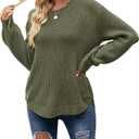 MEROKEETY Women's 2024 Fall Casual Fall Waffle Knit Sweater Long Balloon Sleeve Loose Pullover Jumper, M