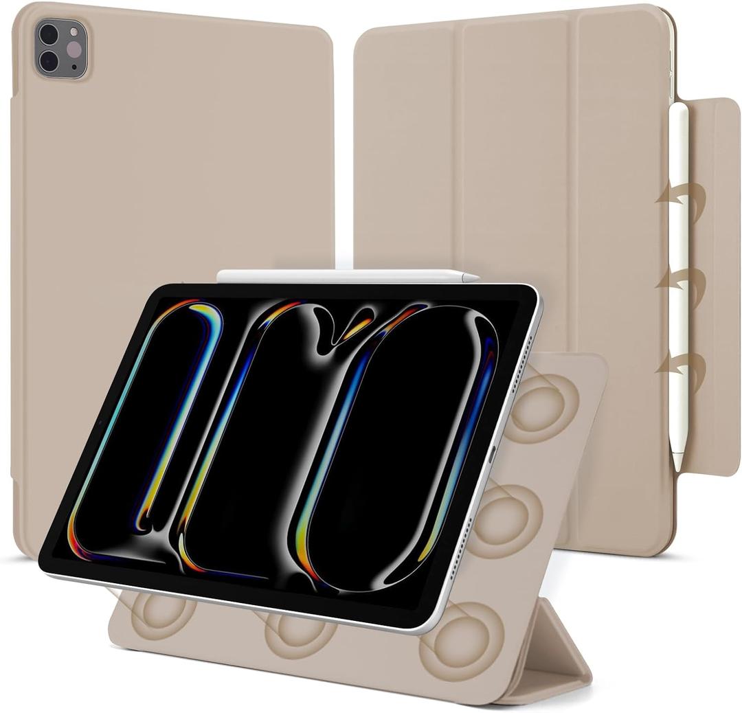 for iPad Pro 13 inch Case M5/M4 2025/2024 (A2925/A2926/A3007), Auto Sleep/Wake and Magnetic Closure, Slim Trifold Stand Case, PU Leather Cover, Support Apple Pencil Pro, Oat Coffee