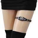 5 x 2PCs Punk Faux Leather Retro Stars Leg Garter, Elastic Rock Thigh Garters Belt for Women Parties, Black