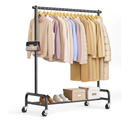 Misslo Heavy Duty Clothes Racks for Hanging Clothing Rack, 43" Wide Rolling Garment Rack Metal Wardrobe Rack with Wheels Closet Hanger Racking for Coats, Shirts, Dress, (White)