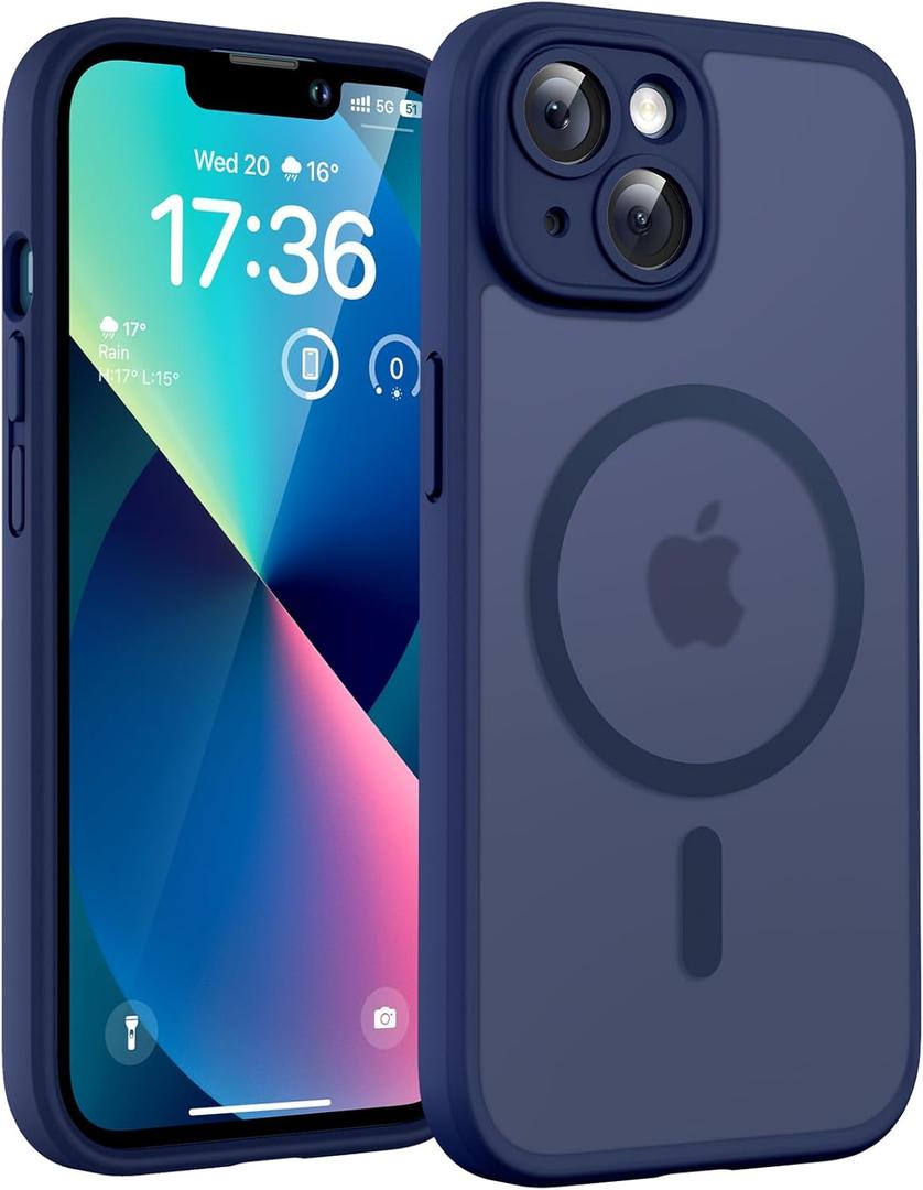 TOCOL Magnetic for iPhone 13 Case, Upgraded Full Camera Protection, Compatible with Magsafe, Drop Protection, Translucent Matte Back Bumper Phone Cover 6.1-Inch (Dark Blue)
