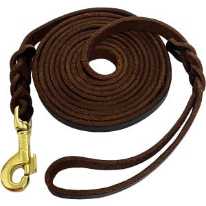 LWBMG Long Leather Dog Leash 15ft, Heavy Duty Dog Leash, Strong Sturdy Genuine Leather Braided Dog Leash, Soft and Comfortable Leather Leash for Medium and Small Dogs Training (Brown)